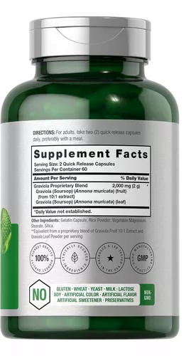 Graviola 2000 Mg Capsulas 120u De Fruta  Horbaach - Imagen 2