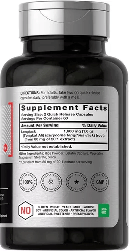Longjack Tongkat Ali 1600 Mg 120 Capsulas Horbaach - Imagen 2