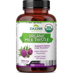 Extracto De Cardo Mariano orgánico Zazzee120 cápsulas 7500 mg