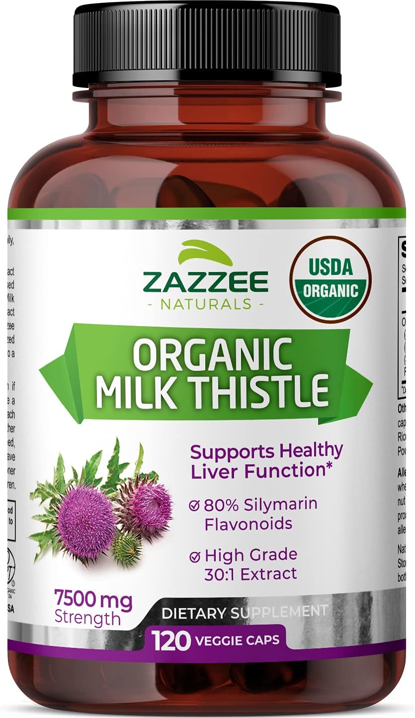 Extracto De Cardo Mariano orgánico Zazzee120 cápsulas 7500 mg