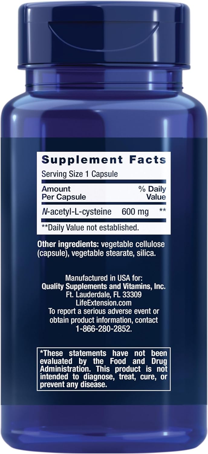 Suplemento N-Acetyl L-Cysteine Life Extension 600 Mg 60C - Imagen 2
