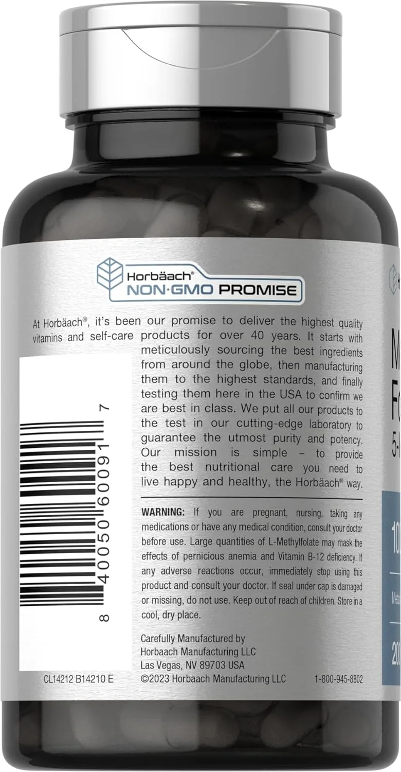 Suplemento Folato De Metilo 5-MTHF 1000 Mcg 200 Capsulas – Biogate Argentina