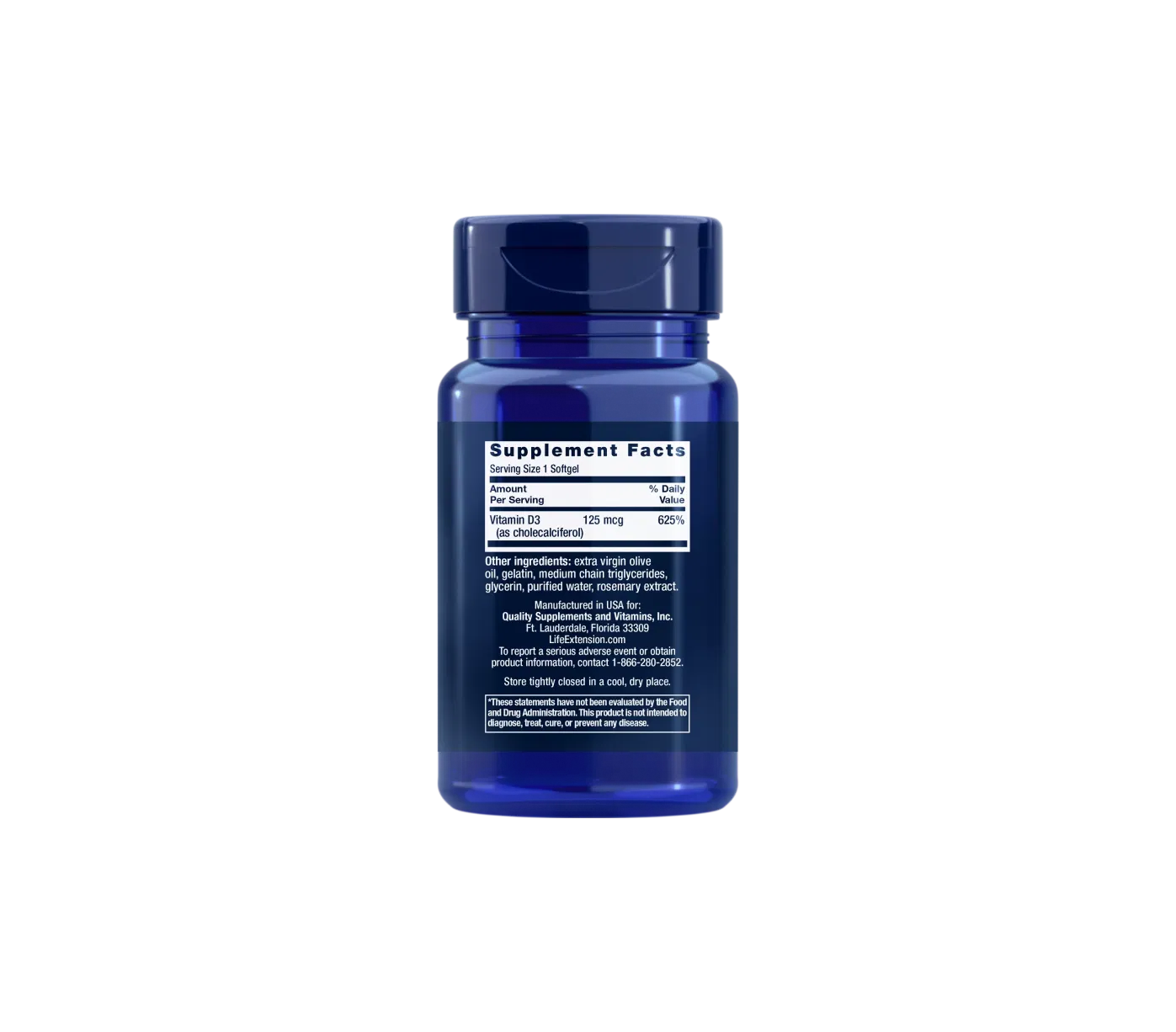 Vitamina D3 125 Mcg (5000 iu) 60 Capsulas Life Extension - Imagen 2