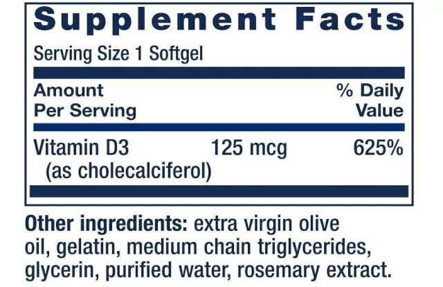 Vitamina D3 125 Mcg (5000 iu) 60 Capsulas Life Extension - Imagen 4