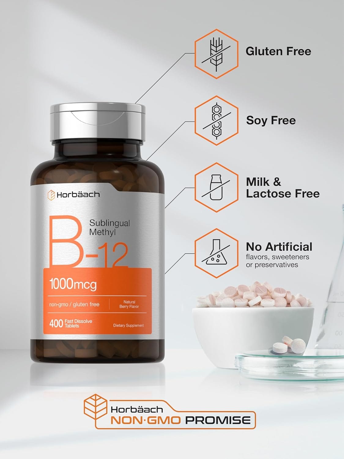Suplemento Vitamina B12 Sublingual 1000 mcg 400 Capsulas Horbaach - Imagen 5