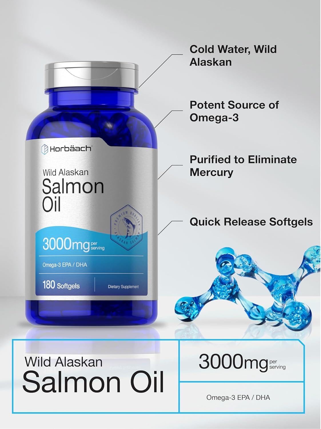 Suplemento Aceite De Salmon Horbaach 3000 Mg 180 Capsulas - Imagen 4