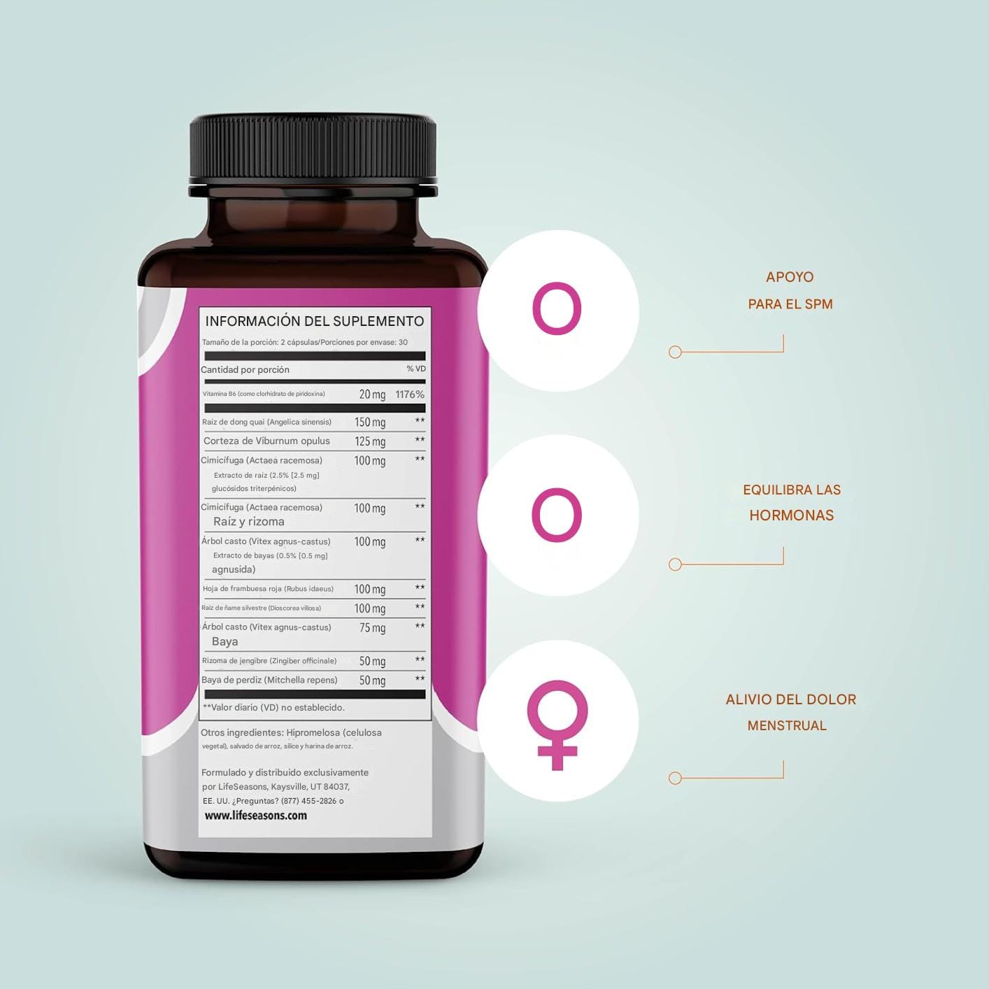 LifeSeasons PreMense-T Suplemento para el alivio del síndrome Premenstrual,60 cápsulas – Biogate Argentina
