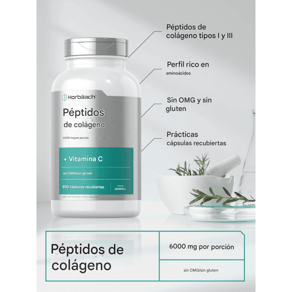 Péptidos de Colágeno de 6000 mg 300 cápsulas Horbaach - Imagen 4