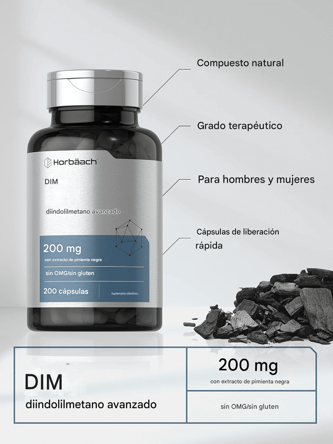 DIM Diindolilmetano avanzado 200 mg 200 cápsulas Horbaach - Imagen 3