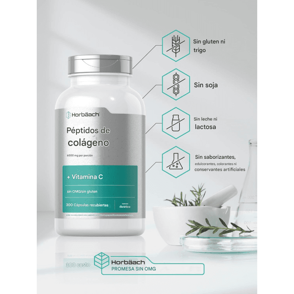 Péptidos de Colágeno de 6000 mg 300 cápsulas Horbaach - Imagen 3