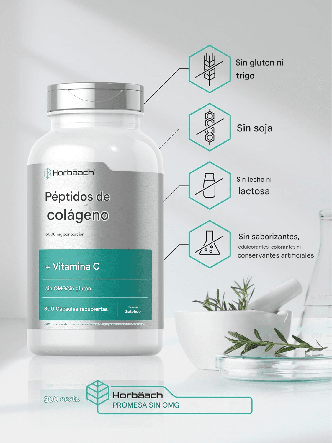 Péptidos de Colágeno de 6000 mg 300 cápsulas Horbaach - Imagen 3