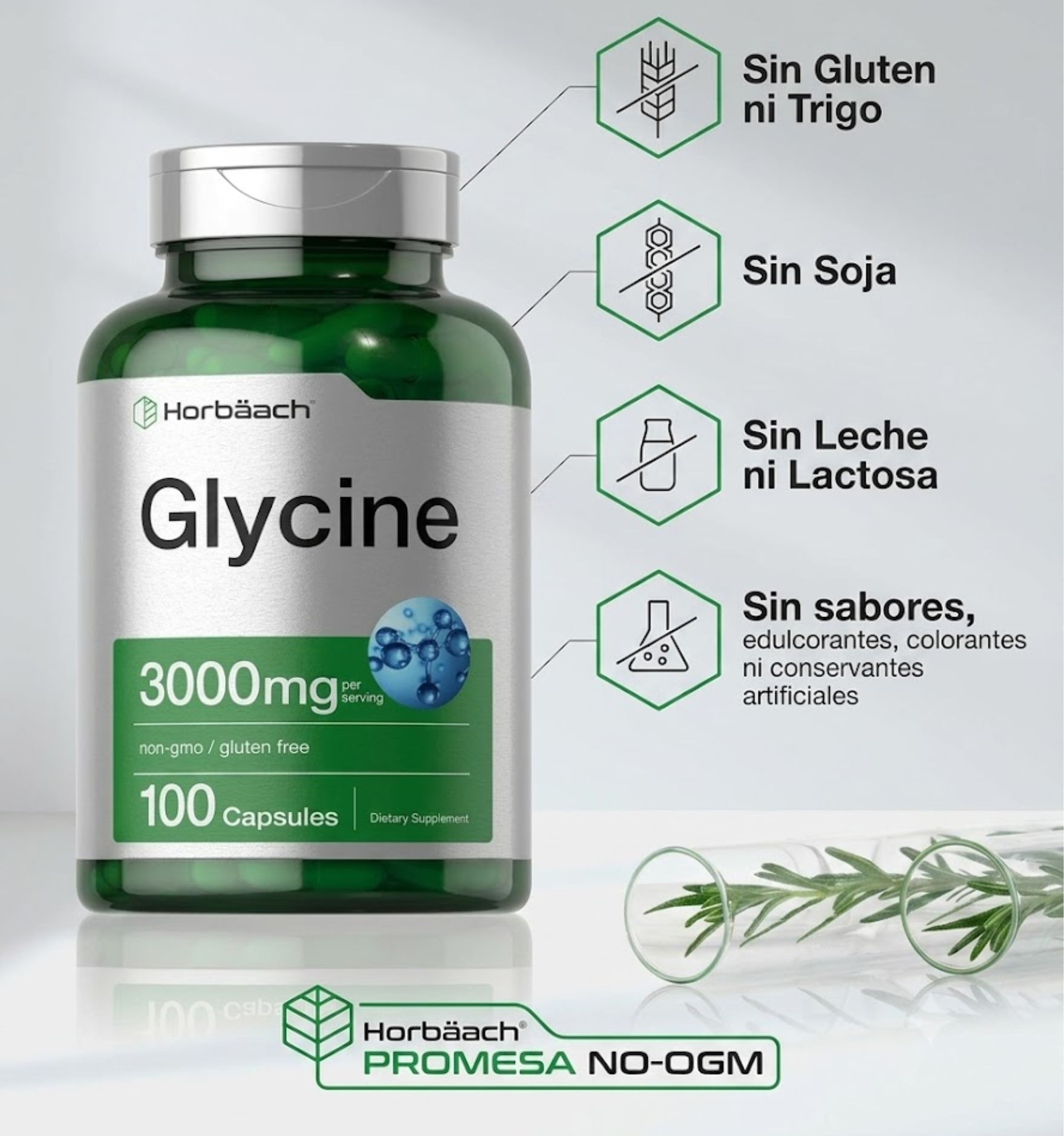 Horbäach Glicina de 3000 mg 100 cápsulas - Image 3