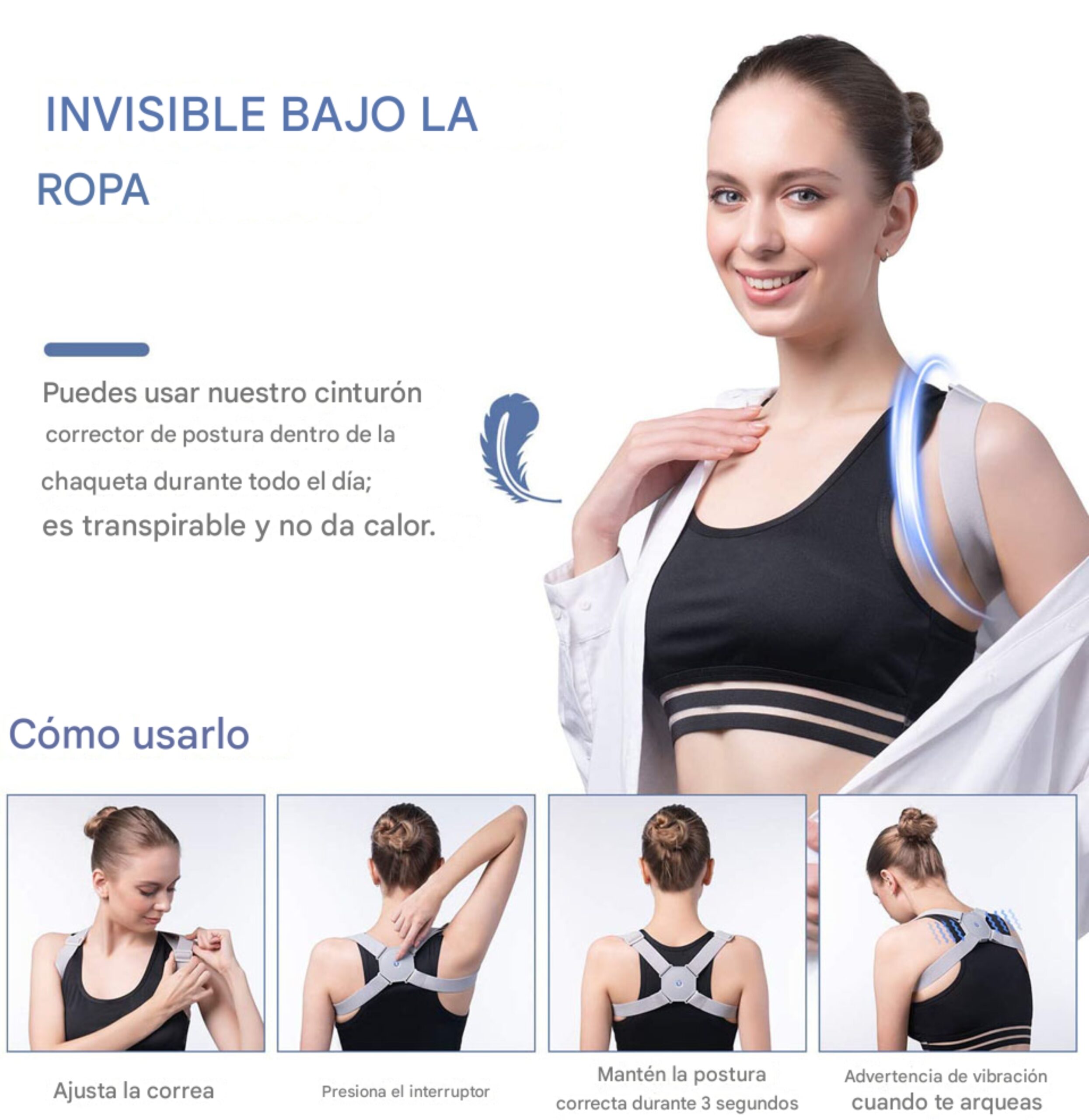 Corrector de Postura con Vibración y Soporte Ajustable – Biogate Argentina