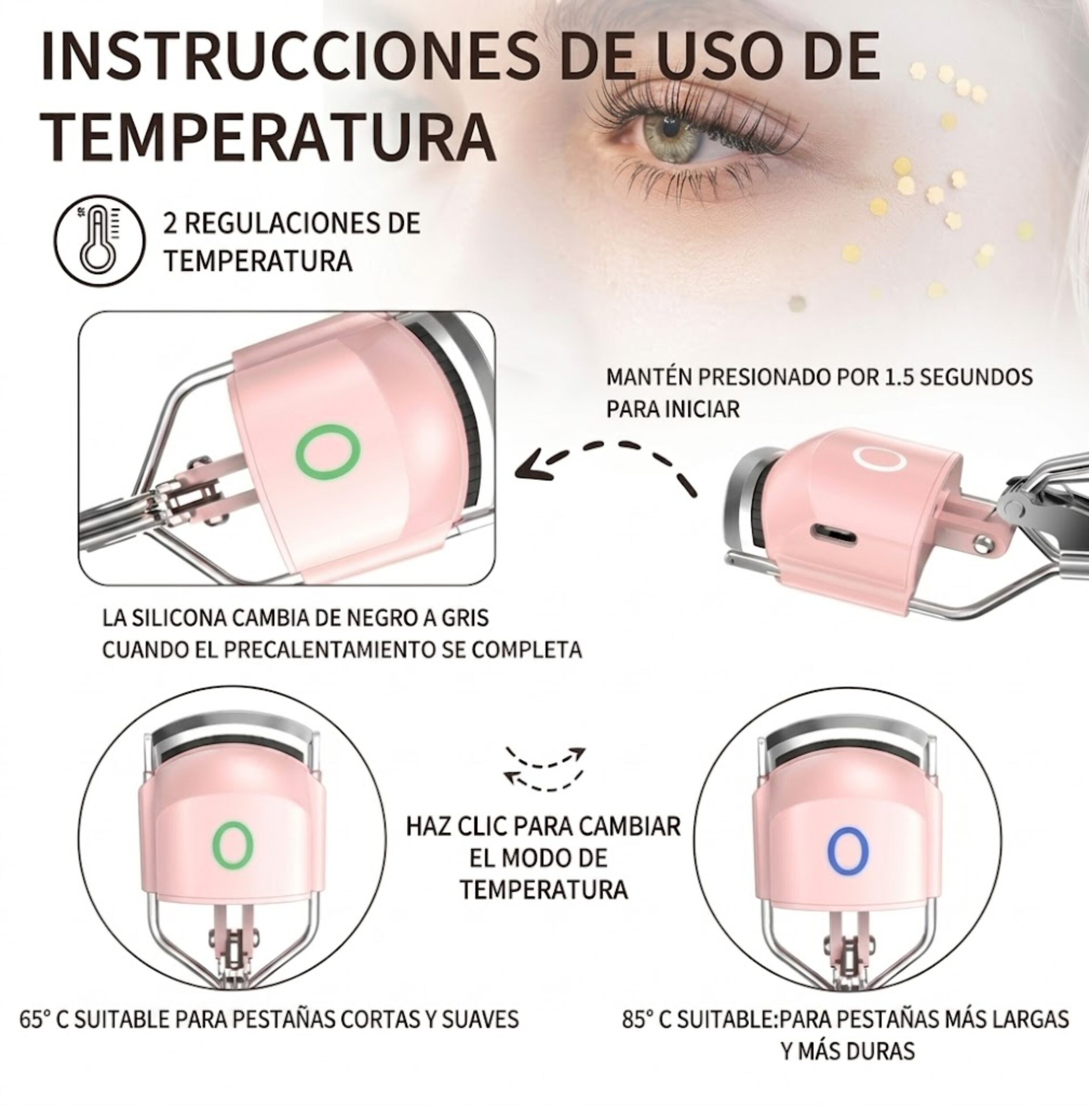 Rizador De Pestañas Térmico Recargable Usb Portátil Blanco - Imagen 2