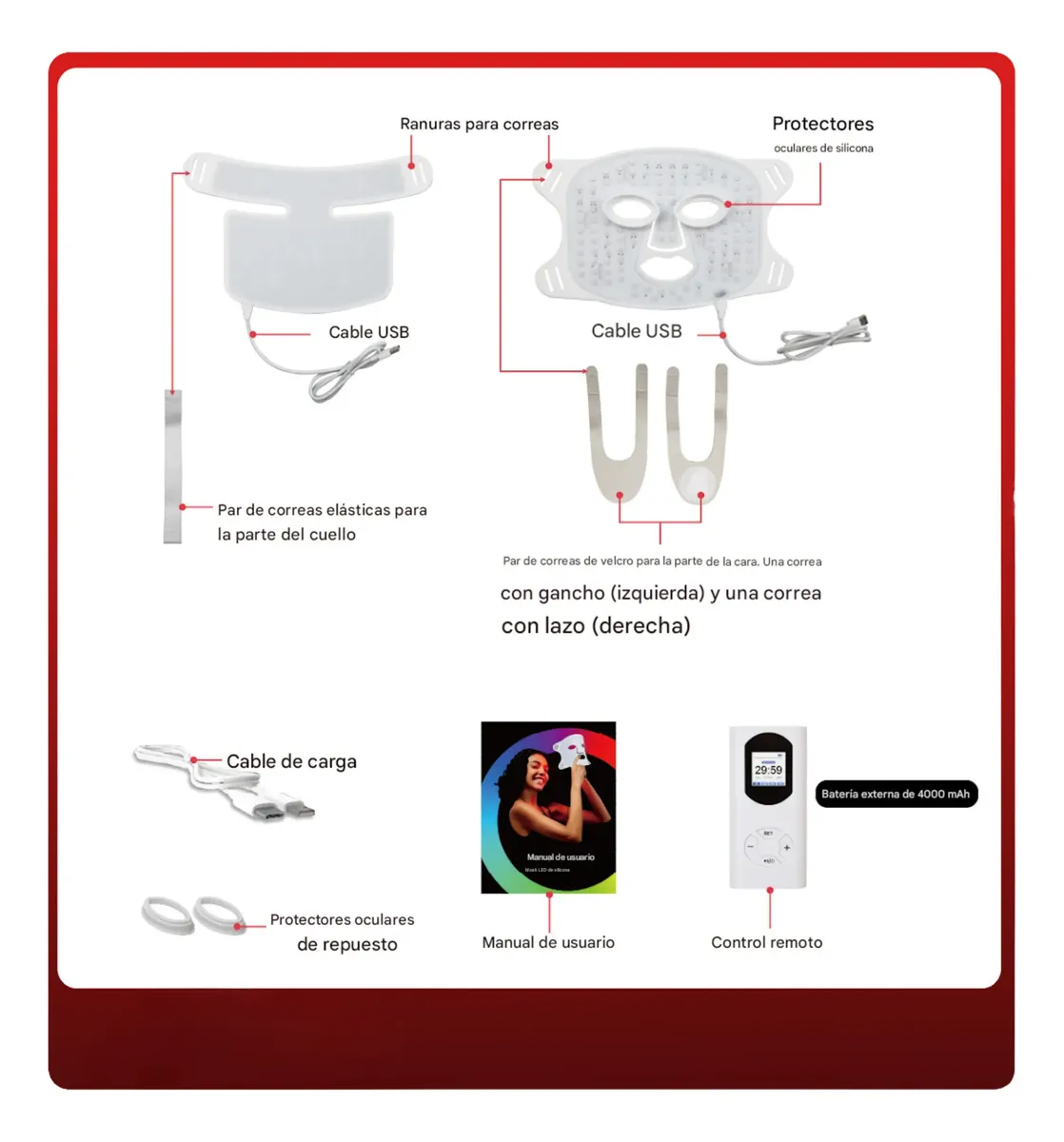 Máscara Led Silicona Facial Y Cuello Fototerapia Profesional - Imagen 2